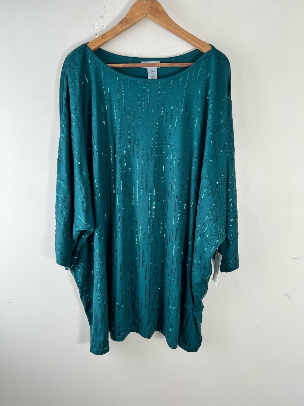 Catherine’s Women’s Sequin Emerald Short Sleeve Green Top Size 4X 30W/32W NWT